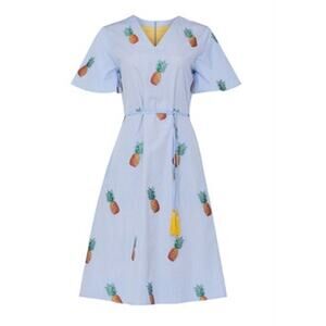 Autumn Adeigbo Heidi Dress Pineapple Print Short Sleeves Blue 8